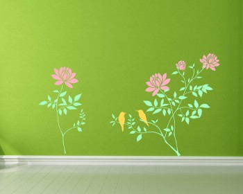 Beautiful Flowers on the Branches with Birds Flower Wall Decal Stickers